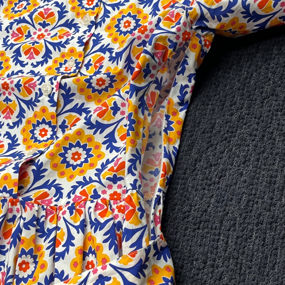 Boden Alba Blue Orange Floral Cotton Tiered Maxi Dress Belted Sz 2P Mosaic Bloom - Picture 6 of 9